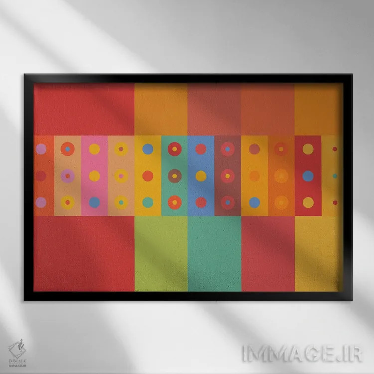 تابلو انتزاعی ماندالاهای کوچک در رودی از شادی اثر هیوگو والنتاین - نمای قابدار مشکی