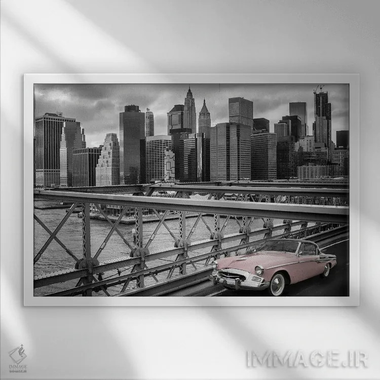 تابلو دکوراتیو رانندگی در نیویورک اثر هدر گری - نمای قابدار سفید