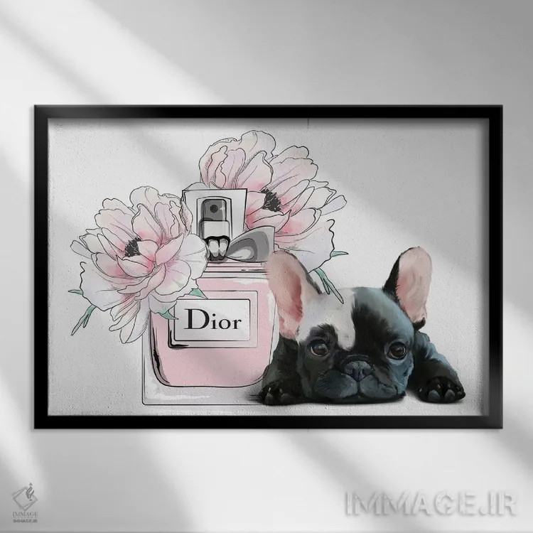 تابلو دکوراتیو فرنچی بامزه صورتی اثر هدر گری - نمای قابدار مشکی