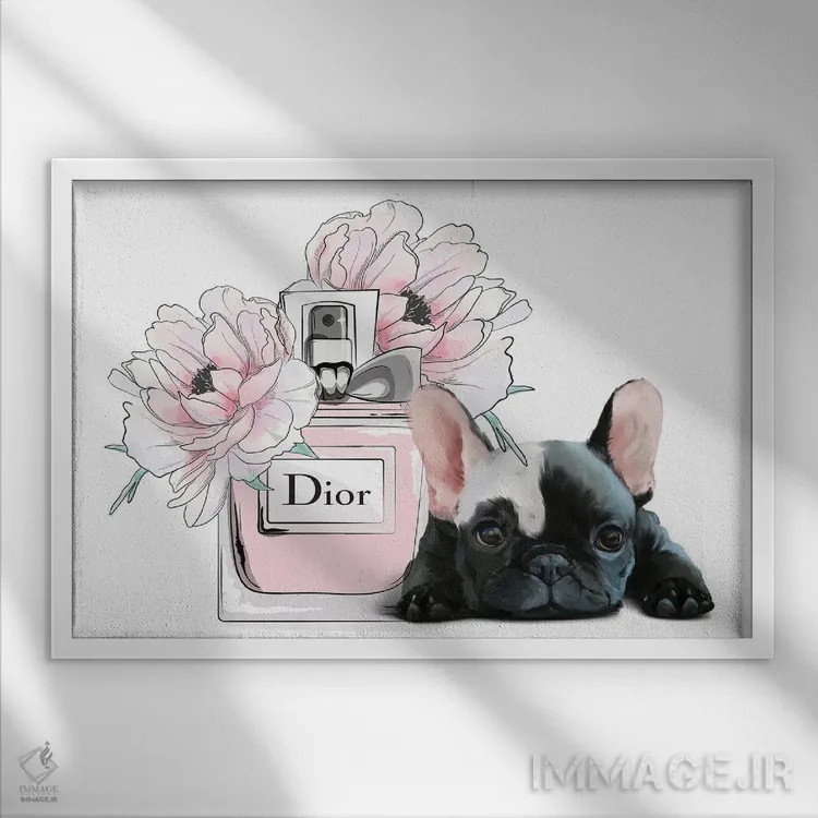 تابلو دکوراتیو فرنچی بامزه صورتی اثر هدر گری - نمای قابدار سفید