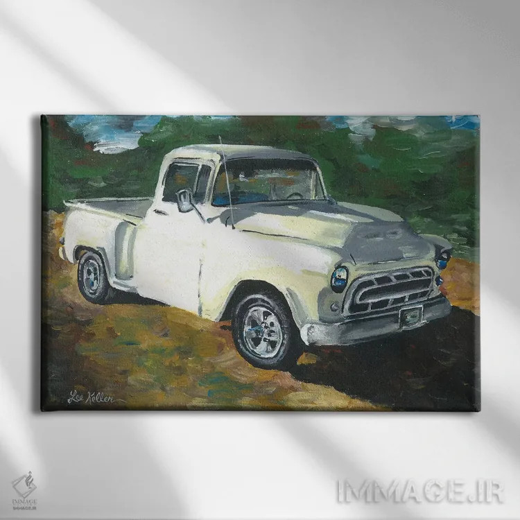 تابلو دکوراتیو کامیون شورلت ۵۵ اثر هیپی هاوند استودیوز - نمای روبهرو روی دیوار