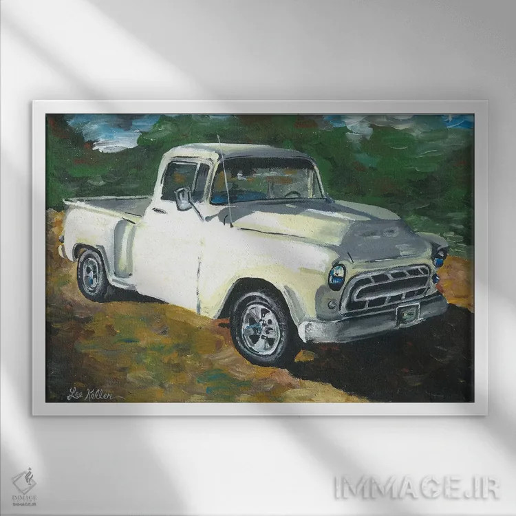 تابلو دکوراتیو کامیون شورلت ۵۵ اثر هیپی هاوند استودیوز - نمای قابدار سفید