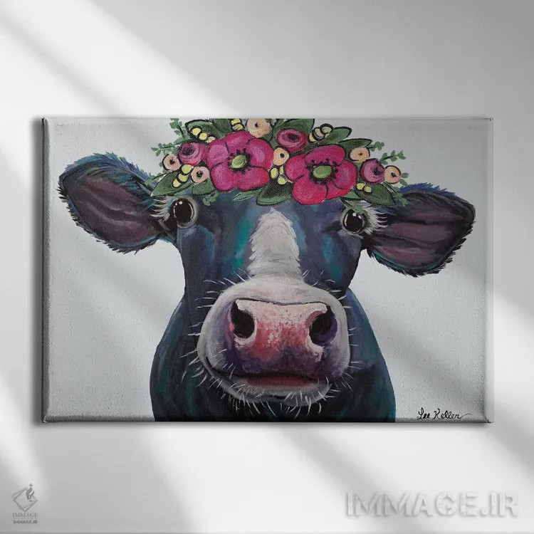 تابلو دکوراتیو گاو اثر هیپی هاوند استودیوز - نمای روبهرو روی دیوار