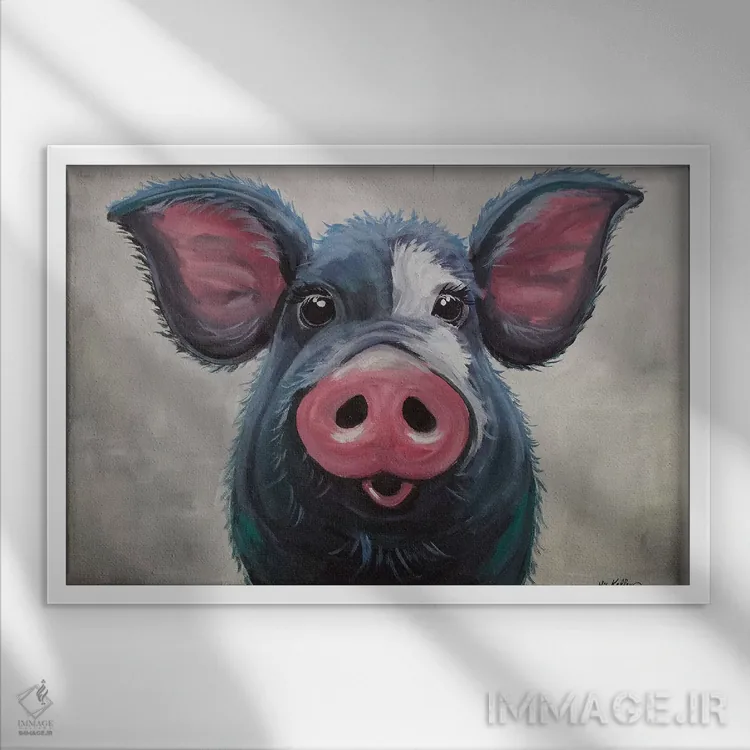 تابلو دکوراتیو خوک اثر هیپی هاوند استودیوز - نمای قابدار سفید