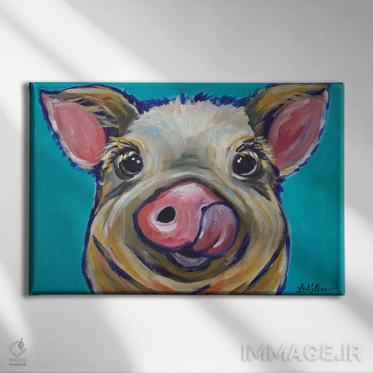 تابلو دکوراتیو خوک اثر هیپی هاوند استودیوز - نمای روبهرو روی دیوار