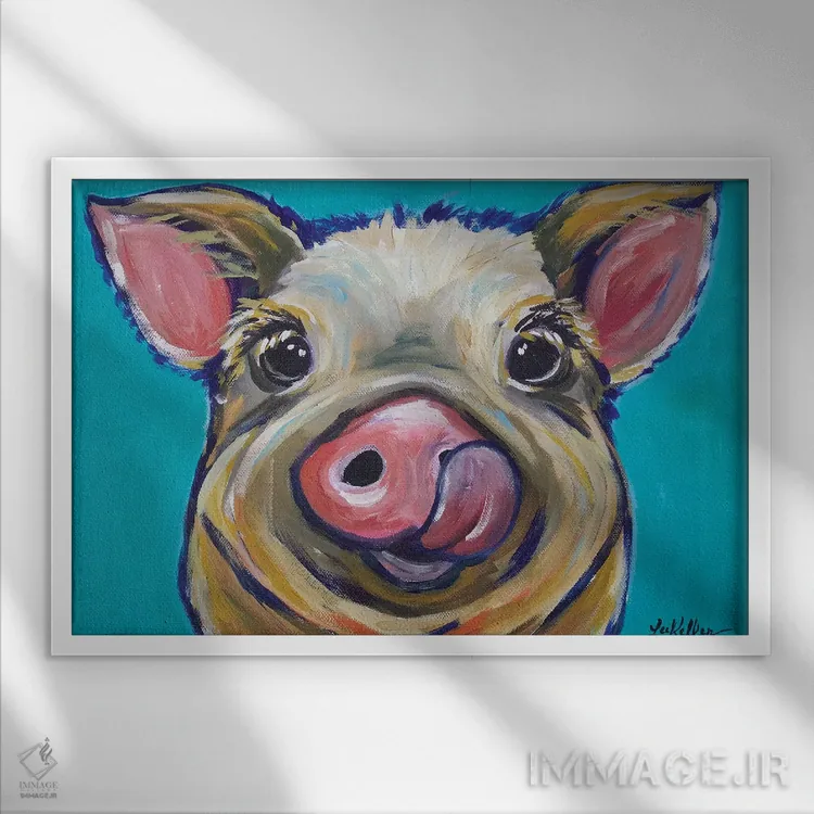 تابلو دکوراتیو خوک اثر هیپی هاوند استودیوز - نمای قابدار سفید