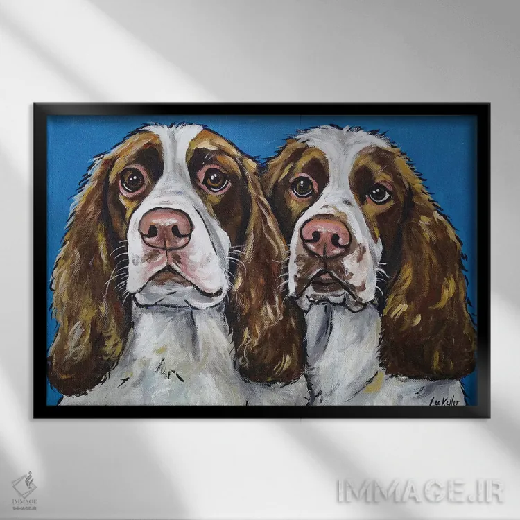 تابلو دکوراتیو اسپرینگر اسپانیل ها اثر هیپی هاوند استودیوز - نمای قابدار مشکی