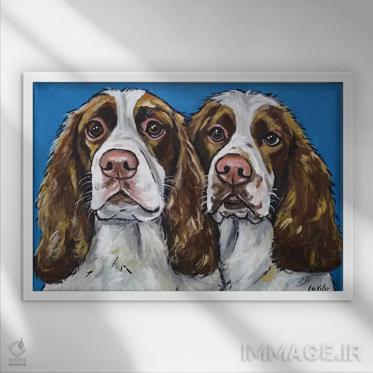 تابلو دکوراتیو اسپرینگر اسپانیل ها اثر هیپی هاوند استودیوز - نمای قابدار سفید