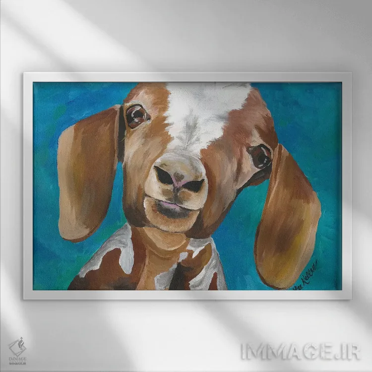 تابلو دکوراتیو بز میلی اثر هیپی هاوند استودیوز - نمای قابدار سفید