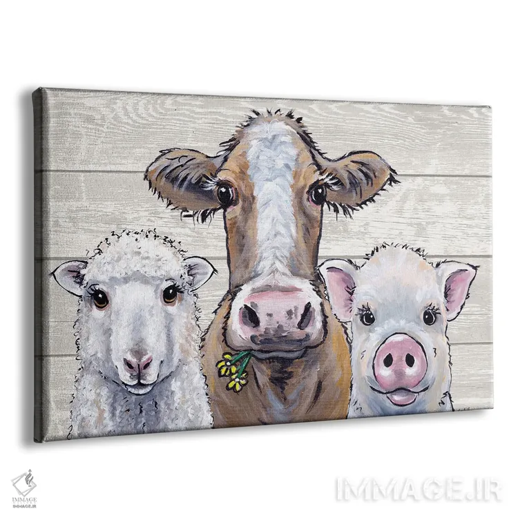 تابلو مدرن سه تایی حیوانات روستایی اثر هیپی هاوند استودیوز - نمای پرسپکتیو محصول