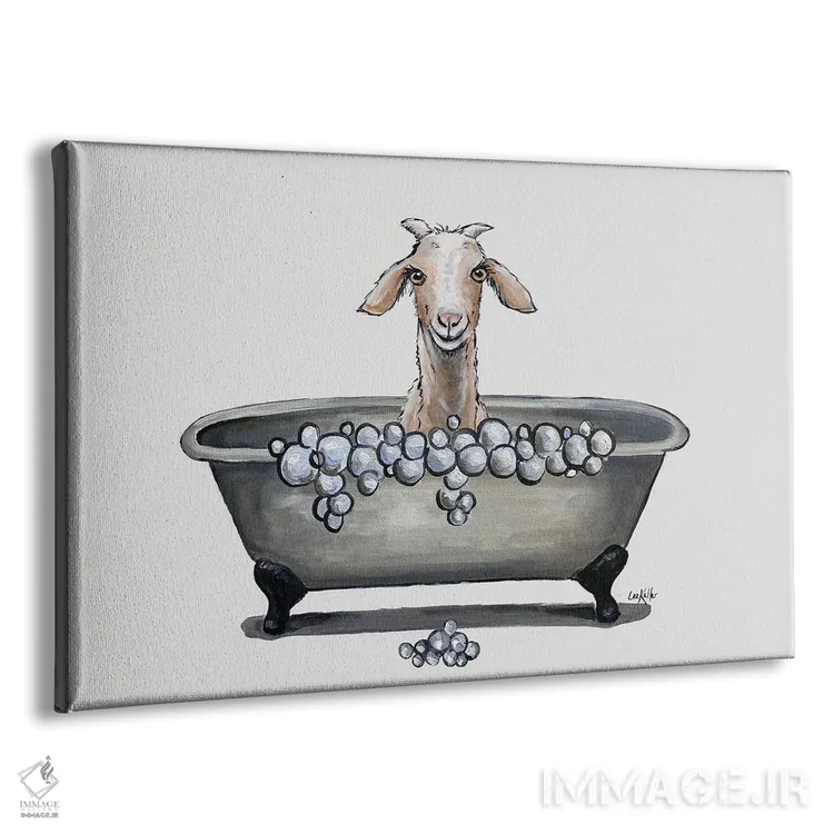 تابلو دکوراتیو بز در وان حمام، "شایلا" نقاشی بز حمام اثر هیپی هاوند استودیوز - نمای پرسپکتیو محصول
