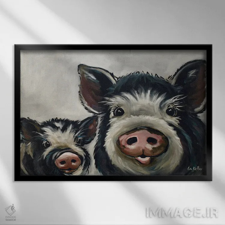 تابلو دکوراتیو نقاشی خوک روستایی، مینی می II اثر هیپی هاوند استودیوز - نمای قابدار مشکی