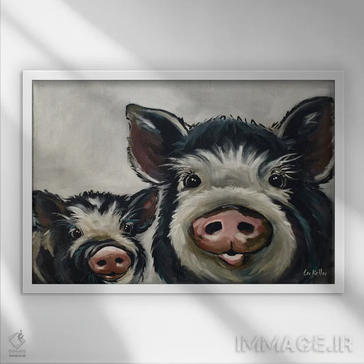 تابلو دکوراتیو نقاشی خوک روستایی، مینی می II اثر هیپی هاوند استودیوز - نمای قابدار سفید