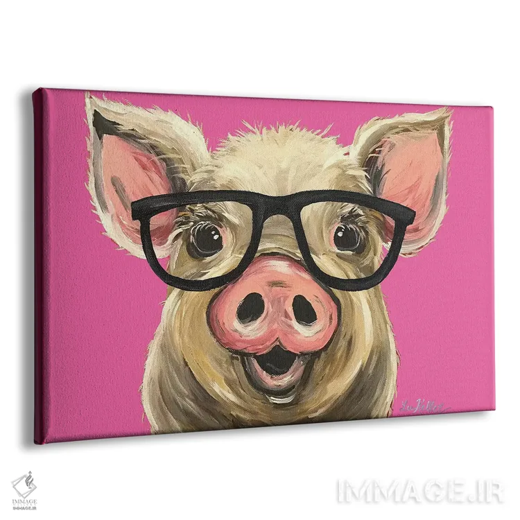 تابلو دکوراتیو خوک رزی با عینک اثر هیپی هاوند استودیوز - نمای پرسپکتیو محصول