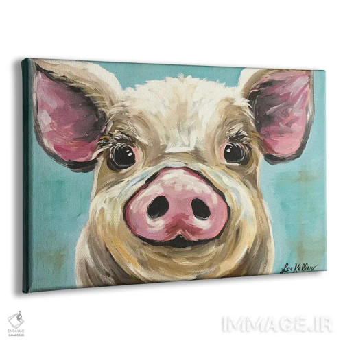 تابلو دکوراتیو خوک رزی روی فیروزه ای اثر هیپی هاوند استودیوز - نمای پرسپکتیو محصول