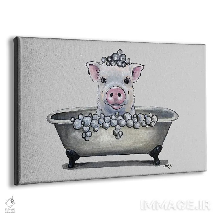 تابلو دکوراتیو خوک در وان، نقاشی خوک حمام "دلبرت" اثر هیپی هاوند استودیوز - نمای پرسپکتیو محصول