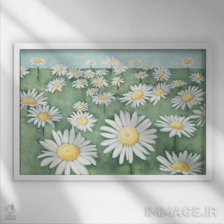 تابلو دکوراتیو کشتزار گل ها اثر رندی هبرد - نمای قابدار سفید