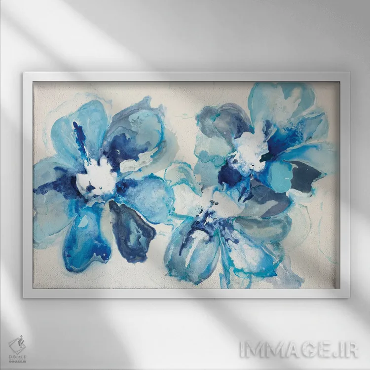 تابلو دکوراتیو آرایه آبی اثر رندی هبرد - نمای قابدار سفید