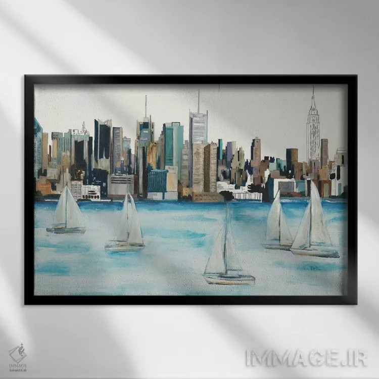 تابلو دکوراتیو شهر قایقی اثر رندی هبرد - نمای قابدار مشکی