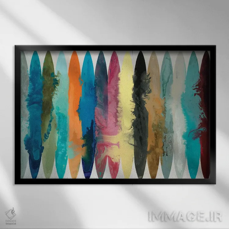 تابلو انتزاعی موج های رنگی اثر رندی هبرد - نمای قابدار مشکی