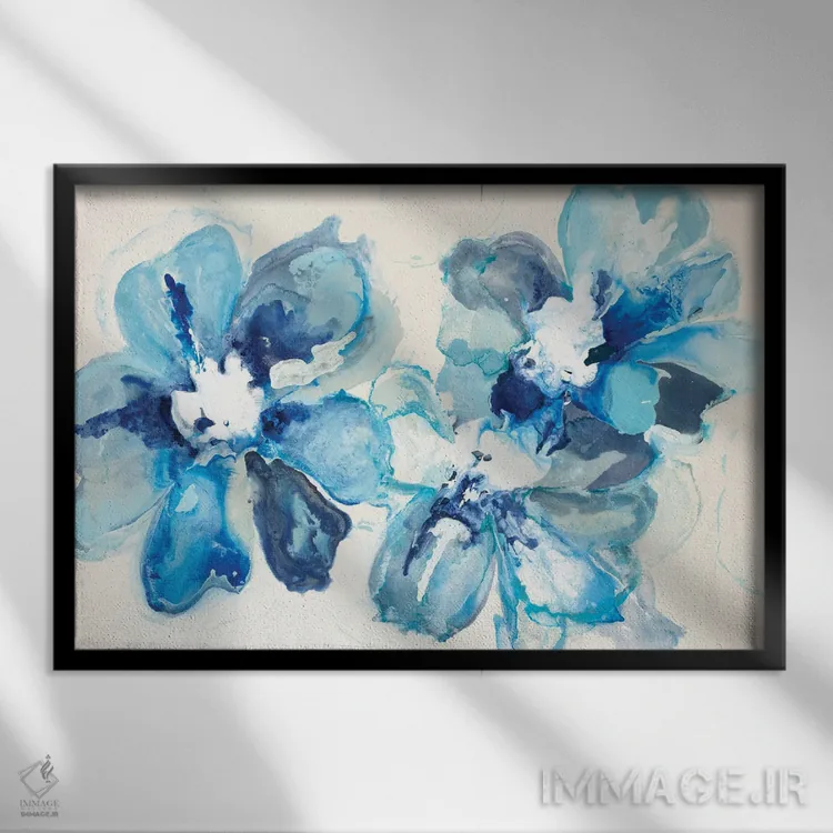 تابلو دکوراتیو آرایه آبی اثر رندی هبرد - نمای قابدار مشکی