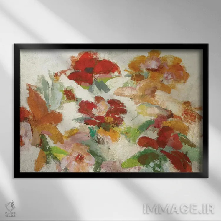 تابلو دکوراتیو برداشت های گل گونه V1 اثر رندی هبرد - نمای قابدار مشکی