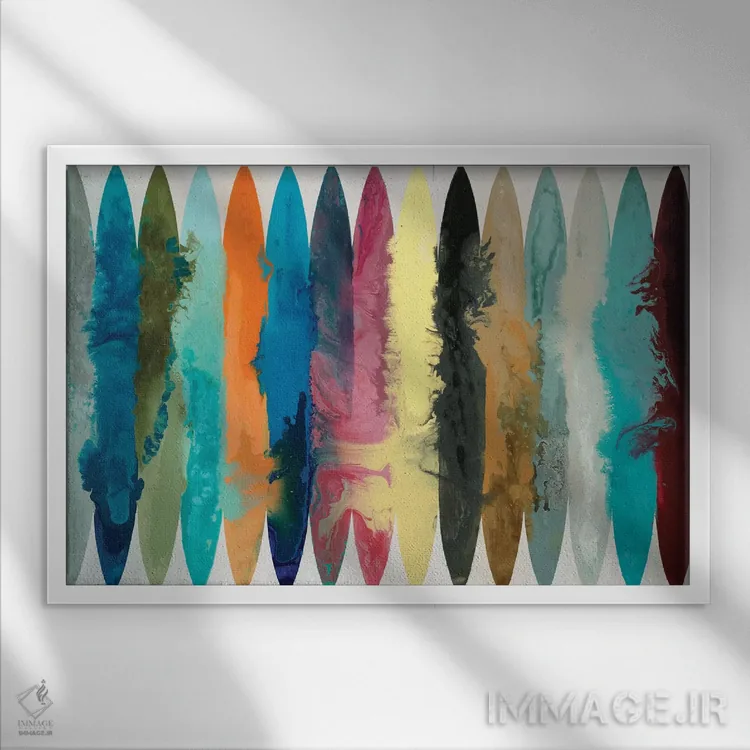 تابلو انتزاعی موج های رنگی اثر رندی هبرد - نمای قابدار سفید