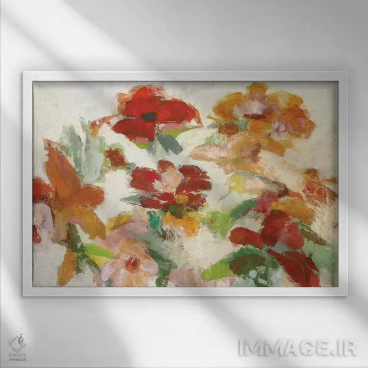 تابلو دکوراتیو برداشت های گل گونه V1 اثر رندی هبرد - نمای قابدار سفید