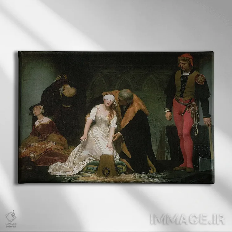 تابلو کلاسیک 1833,اعدام لیدی جین گری، ۱۸۳۳ اثر هیپولیت دلاروش - نمای روبهرو روی دیوار
