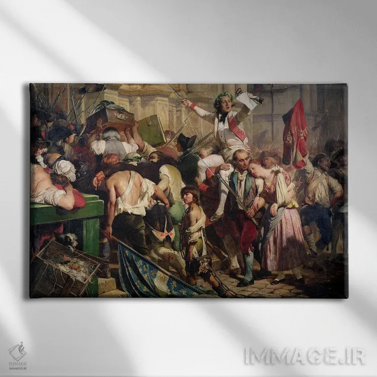 تابلو کلاسیک فاتحان باستیل مقابل هتل دو ویل در سال ۱۷۸۹ اثر هیپولیت دلاروش - نمای روبهرو روی دیوار