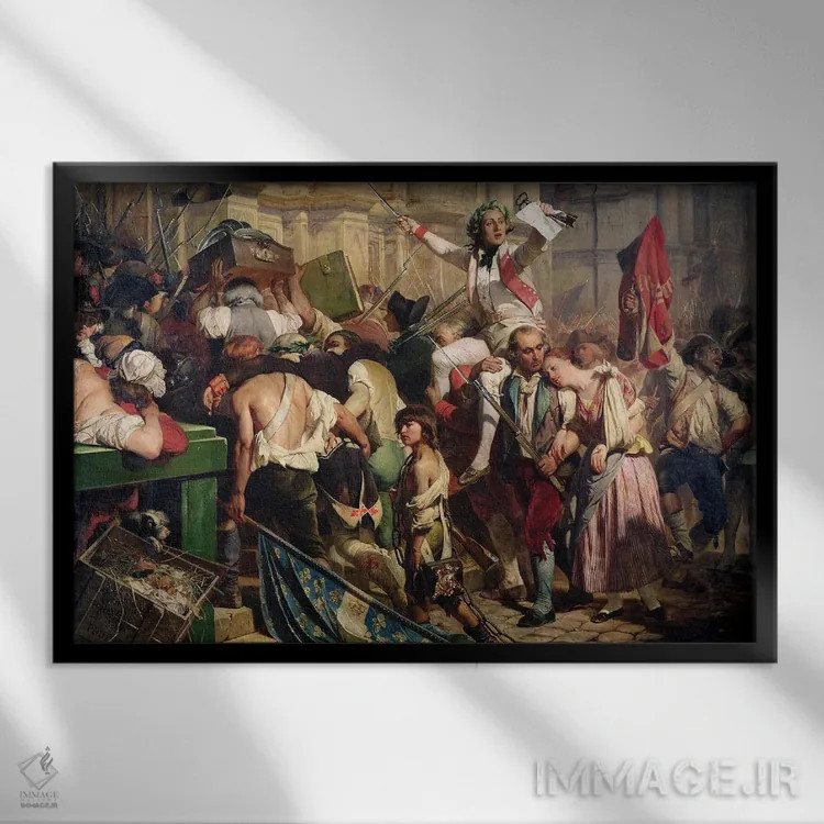 تابلو کلاسیک فاتحان باستیل مقابل هتل دو ویل در سال ۱۷۸۹ اثر هیپولیت دلاروش - نمای قابدار مشکی