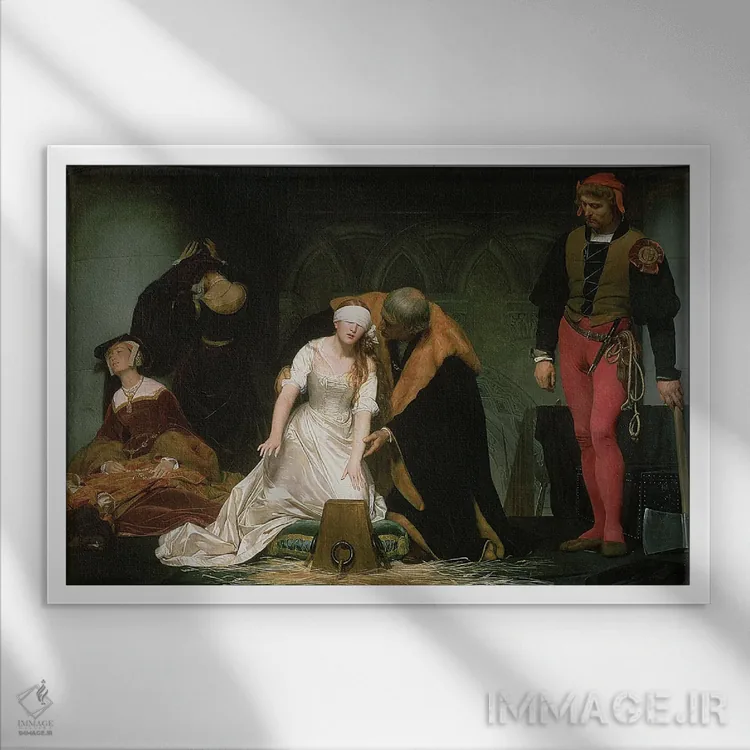 تابلو کلاسیک 1833,اعدام لیدی جین گری، ۱۸۳۳ اثر هیپولیت دلاروش - نمای قابدار سفید
