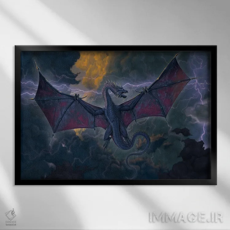 تابلو دکوراتیو اژدهای رعد اثر وینسنت های - نمای قابدار مشکی