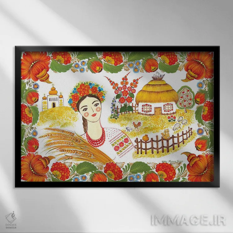 تابلو دکوراتیو عشق روستایی اثر هالینا کولگا - نمای قابدار مشکی