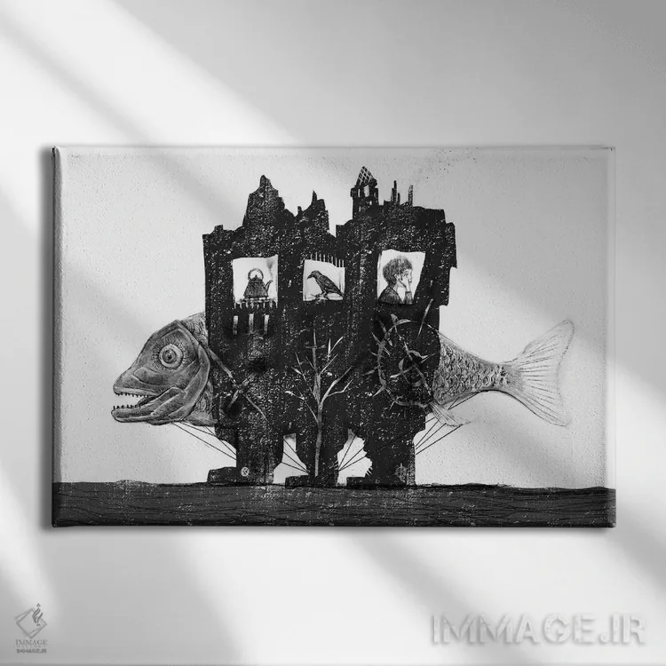 تابلو دکوراتیو زغال سنگ راه رونده ماهی اثر هیرویوشی کوراوا - نمای روبهرو روی دیوار