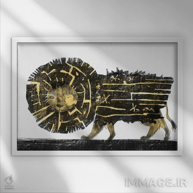 تابلو دکوراتیو زغال سنگ با شیر اثر هیرویوشی کوراوا - نمای قابدار سفید