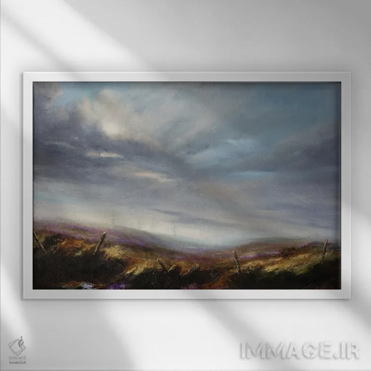 تابلو دکوراتیو نور اواخر تابستان بر زمین های خلنگ بالای کرگ ویل، دره کلدر اثر هانا کروین - نمای قابدار سفید
