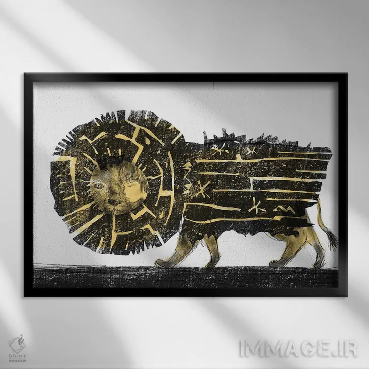 تابلو دکوراتیو زغال سنگ با شیر اثر هیرویوشی کوراوا - نمای قابدار مشکی