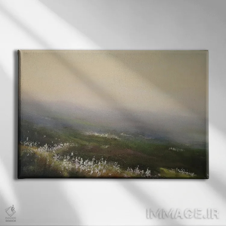 تابلو دکوراتیو هوا مه آلود و علف پنبه ای اثر هانا کروین - نمای روبهرو روی دیوار