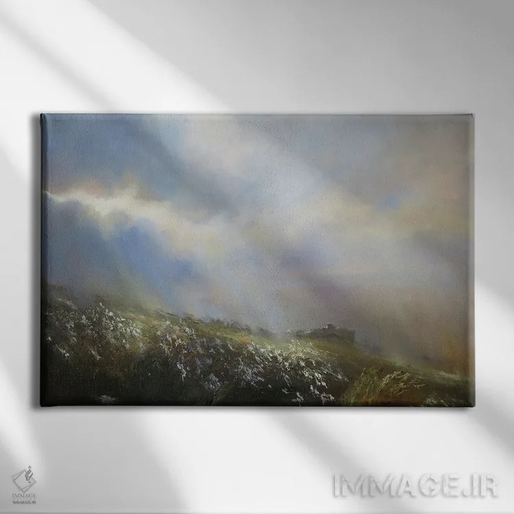 تابلو دکوراتیو ویرانه های دشت مرتفع در طوفان و باران - کالدر دیل اثر هانا کروین - نمای روبهرو روی دیوار