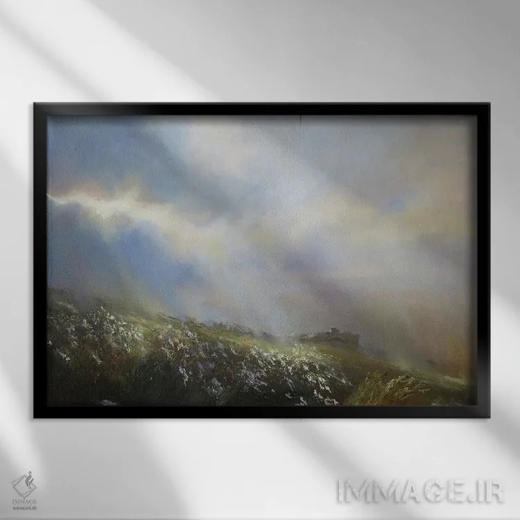 تابلو دکوراتیو ویرانه های دشت مرتفع در طوفان و باران - کالدر دیل اثر هانا کروین - نمای قابدار مشکی