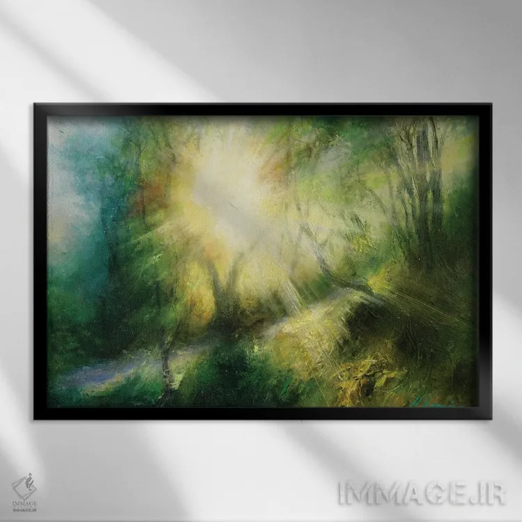 تابلو دکوراتیو طلوع آفتاب صبح از میان شاخه ها در جاده روستایی یورکشایر اثر هانا کروین - نمای قابدار مشکی