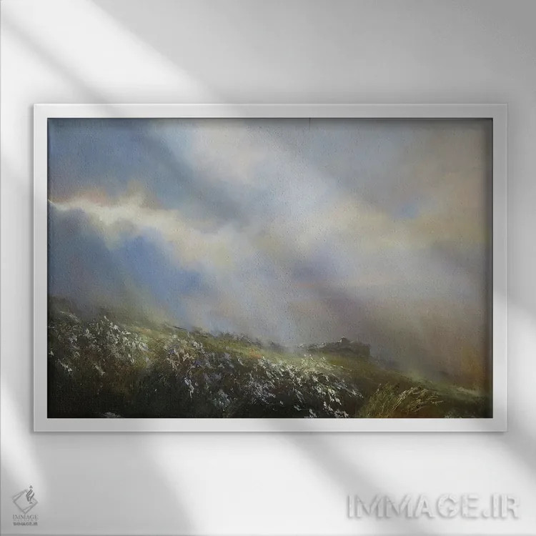 تابلو دکوراتیو ویرانه های دشت مرتفع در طوفان و باران - کالدر دیل اثر هانا کروین - نمای قابدار سفید