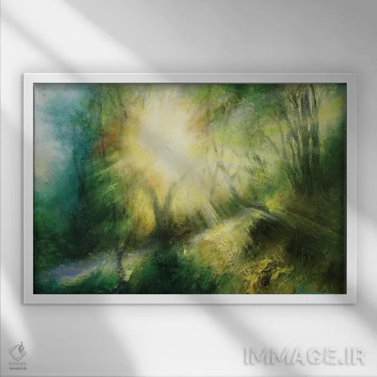 تابلو دکوراتیو طلوع آفتاب صبح از میان شاخه ها در جاده روستایی یورکشایر اثر هانا کروین - نمای قابدار سفید