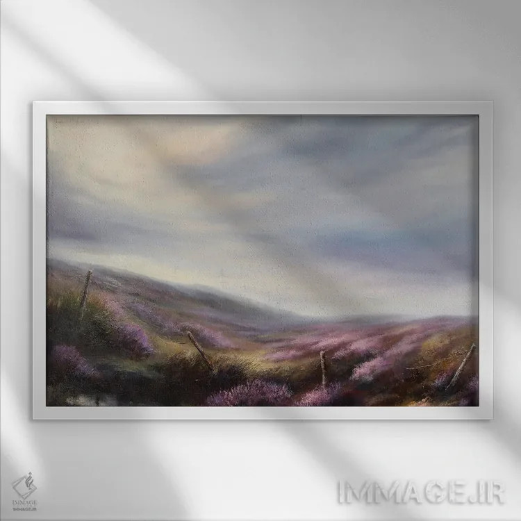 تابلو دکوراتیو آسمان نرم، مطالعه ابرها و خلنگ بر دشت کرگ ویل اثر هانا کروین - نمای قابدار سفید