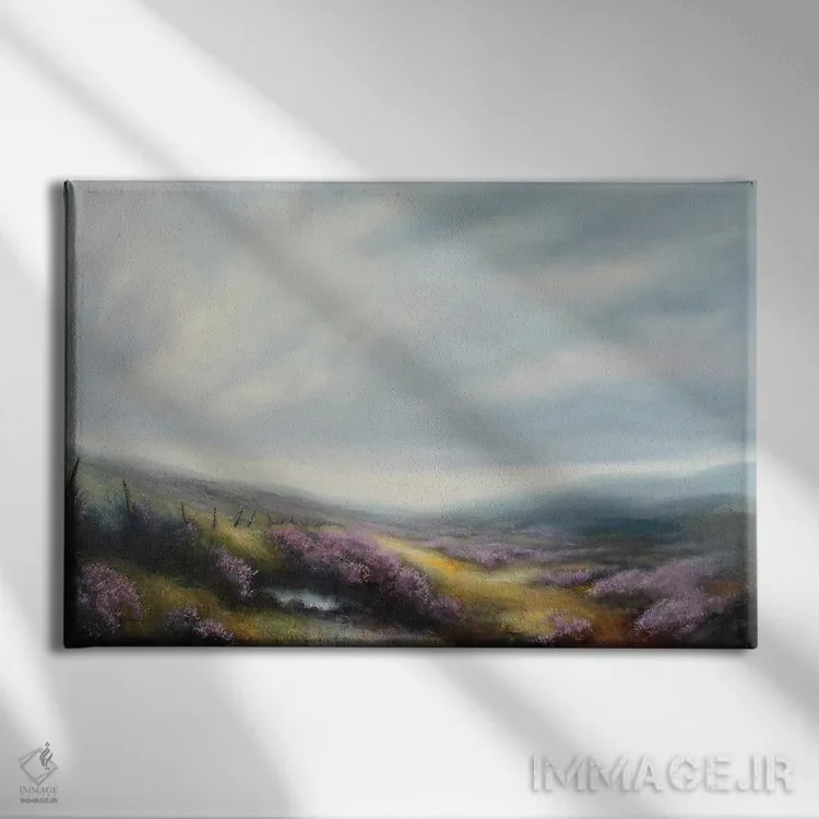 تابلو دکوراتیو خلنگ و آسمان اثر هانا کروین - نمای روبهرو روی دیوار