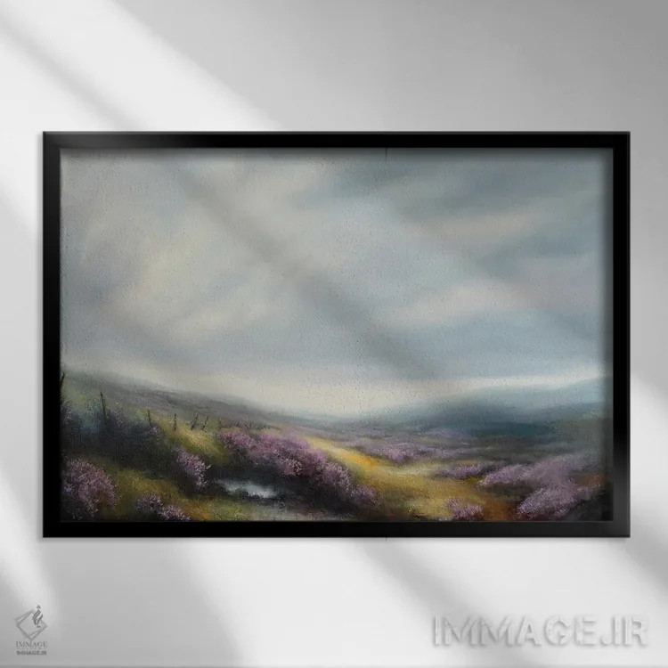 تابلو دکوراتیو خلنگ و آسمان اثر هانا کروین - نمای قابدار مشکی