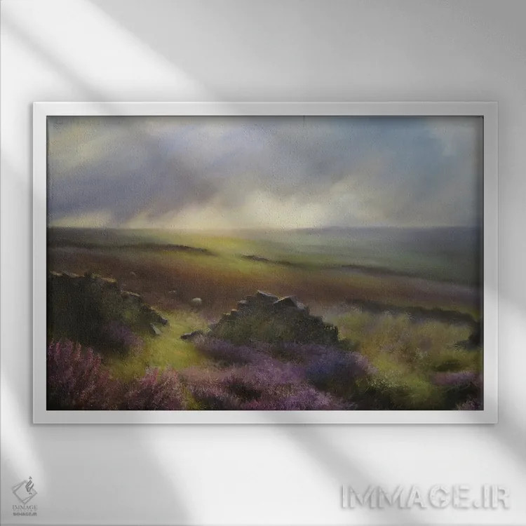 تابلو دکوراتیو سه گوسفند در دشت خلنگ اثر هانا کروین - نمای قابدار سفید