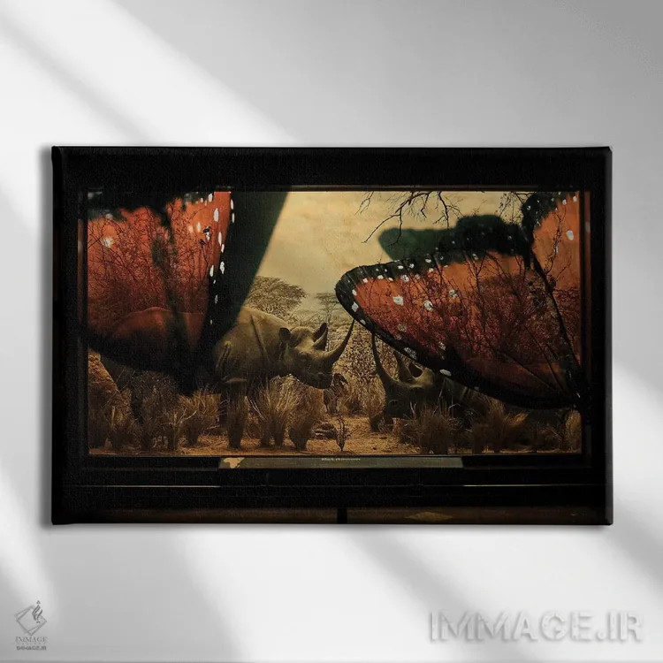 تابلو دکوراتیو کرگدن ها اثر هدر لندیس - نمای روبهرو روی دیوار