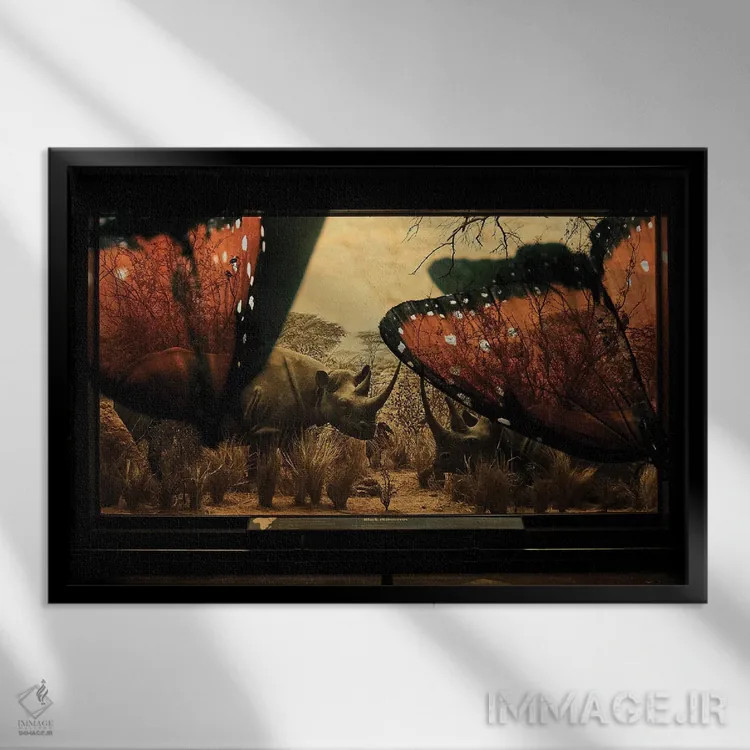 تابلو دکوراتیو کرگدن ها اثر هدر لندیس - نمای قابدار مشکی